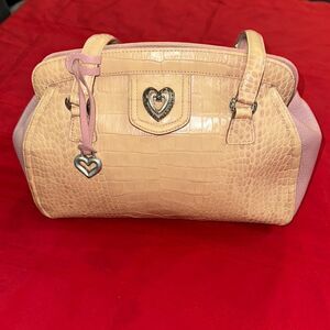 Brighton Heart Charm Beige and Pink Crocodile-Embossed Handbag